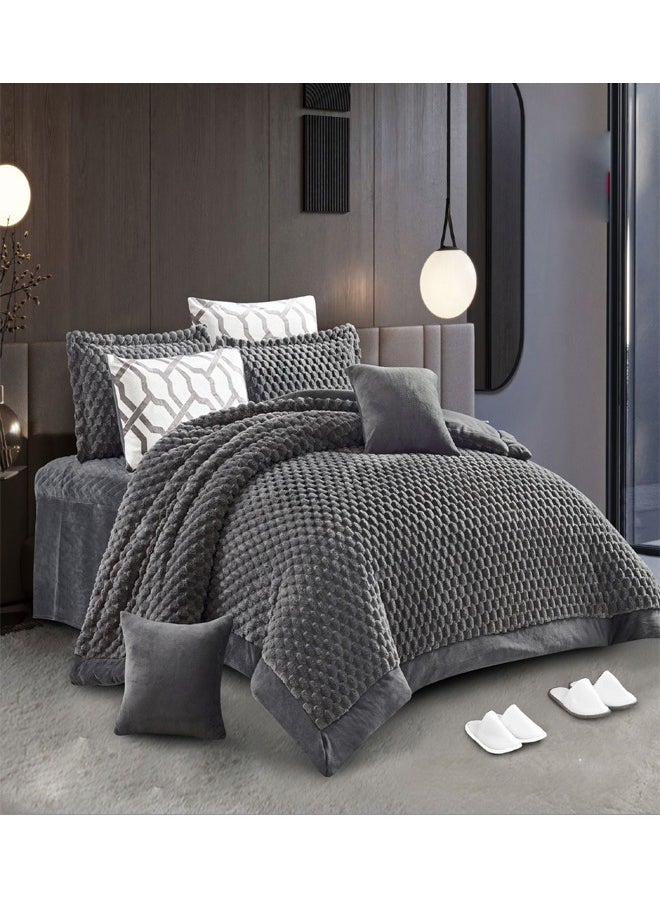 ATM 12-Piece Bedding Set - Luxury Comforter Set with Slippers, Cushions, and Pillowcases - Grey 