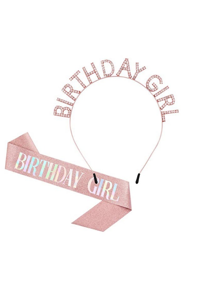Birthday Girl Sash and Rhinestone Tiara Crown Glitter Birthday Sash Gifts for Girls Happy Birthday Party Decorations Supplies