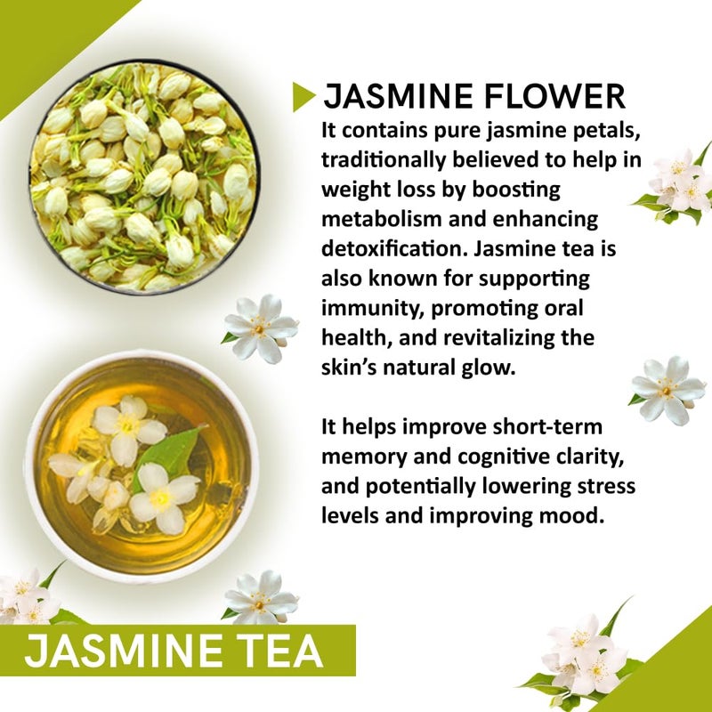 Teacurry Jasmine Flower Tea (60Grams, Golden Tin Jar) - Handselected Pure Dried Jasmine Flowers for Skin Care, Relaxation, Digestion and Immunitity | 100% Pure and Natural Jasmine Flowers - Image 2