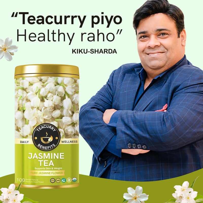 Teacurry Jasmine Flower Tea (60Grams, Golden Tin Jar) - Handselected Pure Dried Jasmine Flowers for Skin Care, Relaxation, Digestion and Immunitity | 100% Pure and Natural Jasmine Flowers - Image 5