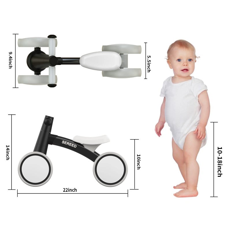 SEREED Baby Balance Bike for 1 Year Old Boys Girls 12-24 Month Toddler Balance Bike, 4 Wheels Toddler First Bike, First Birthday Gifts (Black) - Image 3