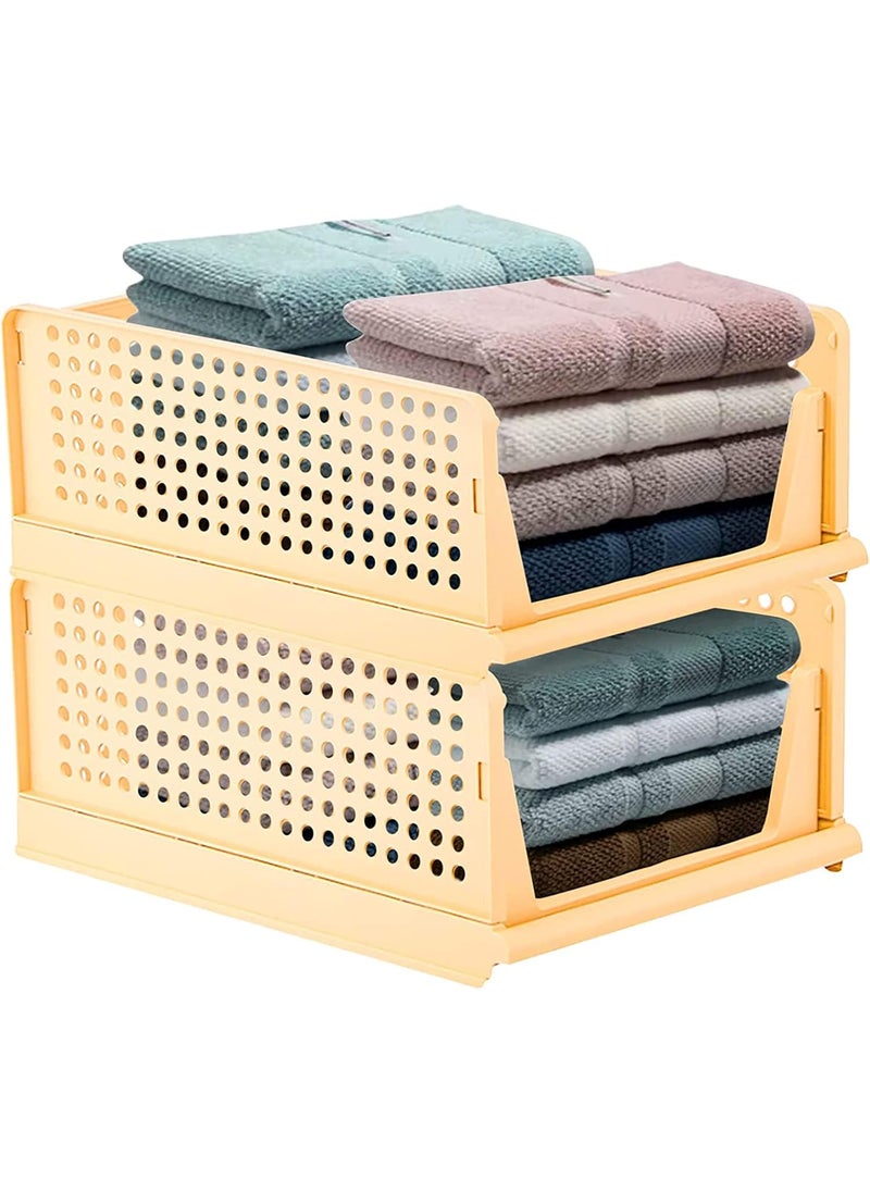 HOUSE OF QUIRK House of Quirk Stackable Wardrobe Storage Box, Detachable Drawer Organizer, Foldable Clothes Shelf Baskets, Plastic Containers Cubes, Suitable for Bedroom, Bathroom, Kitchen, Office (1 Pcs, Yellow)  - Image 4