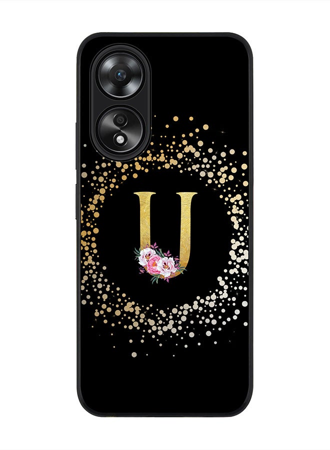 Stylizedd Rugged Black edge case for Oppo A58 4G, Slim fit Thin Cover- Custom Monogram Initial Letter Floral Pattern Alphabet- U (Black) - Image 1