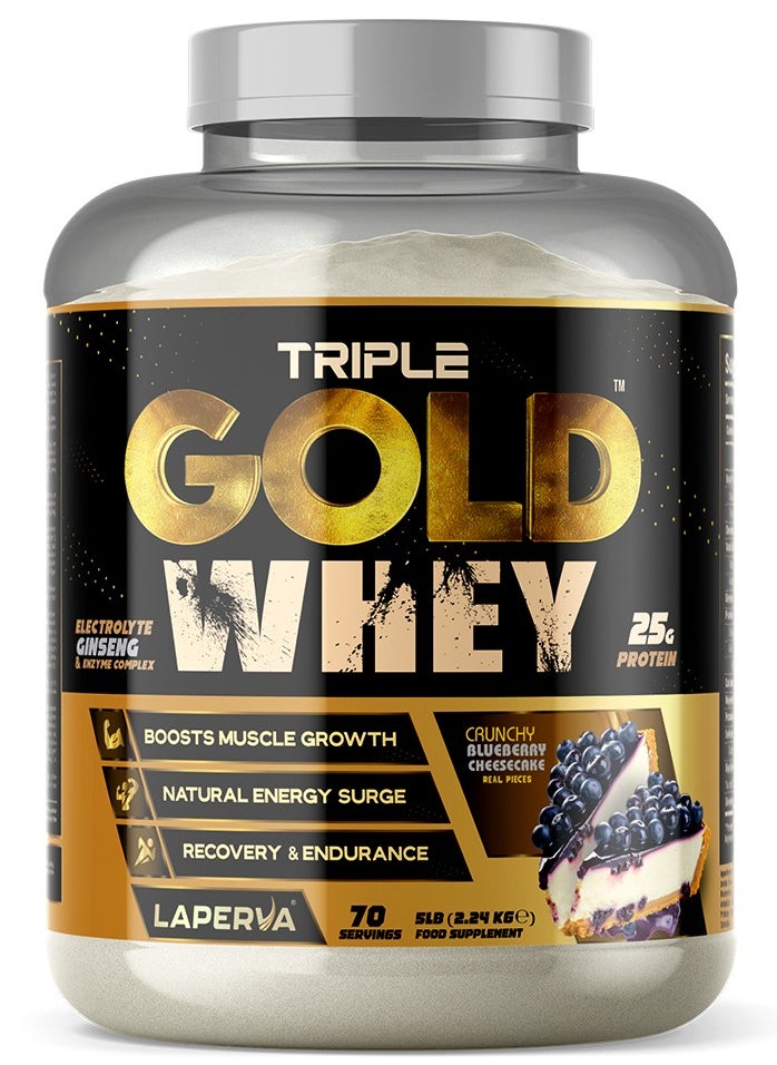 Laperva Triple Gold Whey Boost Muscle Growth Recovery & Endurance Crunch  Blueberry Cheesecake 5 LB 