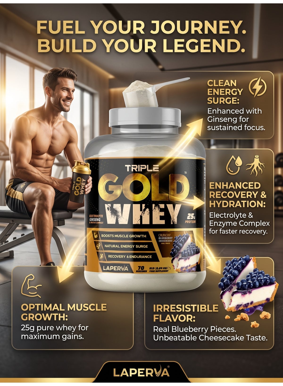 Laperva Triple Gold Whey Crunchy Blueberry Cheesecake 5lbs