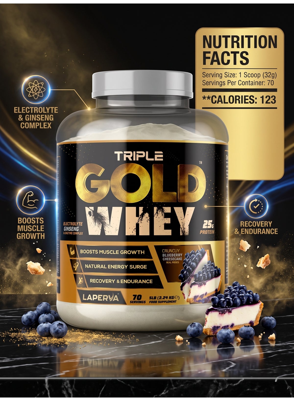 Laperva Triple Gold Whey Crunchy Blueberry Cheesecake 5lbs