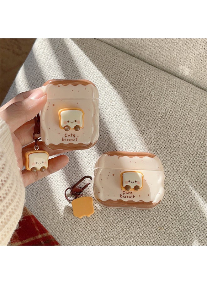 Generic Cute Three-Dimensional Toast Bread Airpods4 Generation Protective Cover 2 Generation 3 Generation Pro2 For Apple Bluetooth Earphone Case-Color:Three-dimensional Toast + Pendant-Applicable Models:Airpods 4th Generation  - Image 2