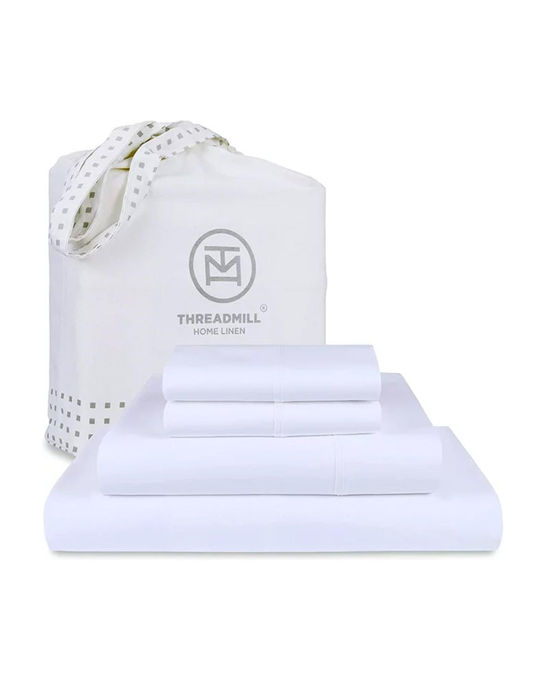 Threadmill Luxury Supima Queen Sheet Set, 1200 Thread Count 100% Cotton Sheets for Queen Size Mattress, 4 Pc Bed Sheets Queen Size Set, 5-Star Hotel Quality White Queen Sheets Elasticized Deep Pocket - Image 1