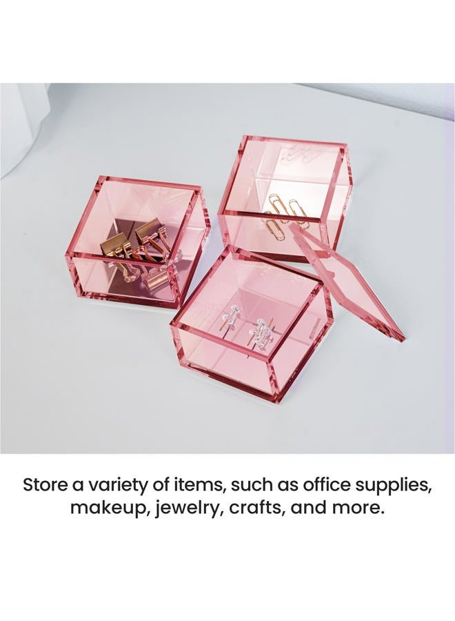 OfficeGoods 3-Tier Stackable Acrylic Holder- Stylish Desk Organizer and Storage for Office or Home – Transparent Square Design, Pink with Silver Metal Base - Image 3