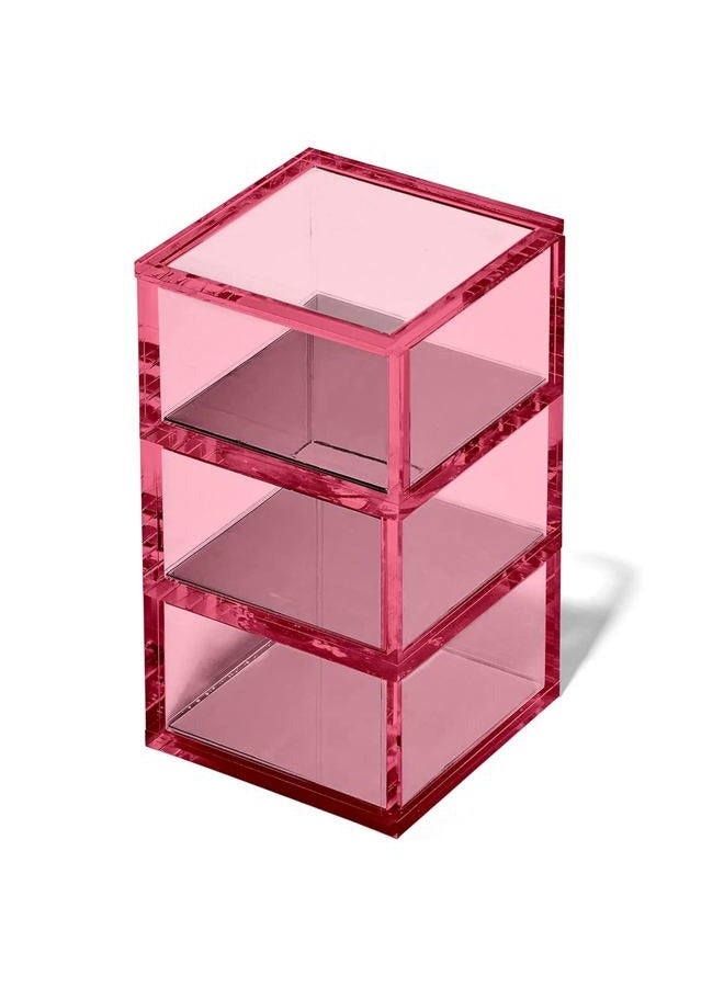 OfficeGoods 3-Tier Stackable Acrylic Holder- Stylish Desk Organizer and Storage for Office or Home – Transparent Square Design, Pink with Silver Metal Base - Image 1