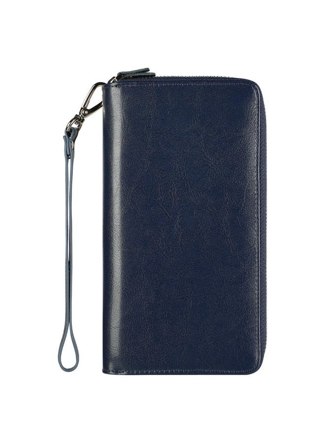 Lavemi Women'S 100% Leather Wallets Large Capacity Rfid Blocking Two Zippers Phone Holder Clutch Travel Purse(Two Zipper Blue) - Image 1