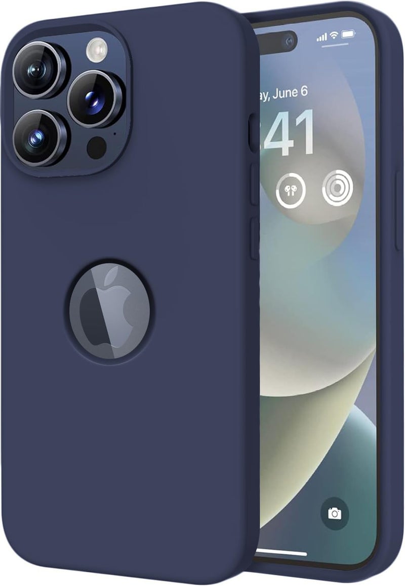 Elzzi Microfiber Logo Cut Cover Compatible for iPhone 15 Pro Case Liquid Silicone Cases Non-Slip Full Body Protective Covers Shockproof Back Cover with High Raised Camera (6.1 inch, Titanium Blue) - Image 1