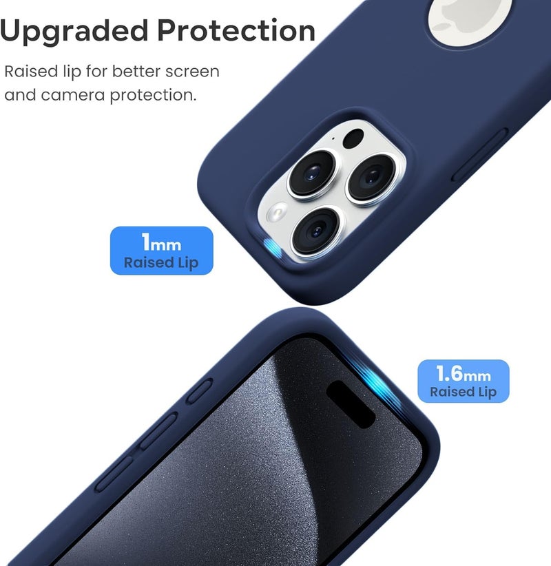 Elzzi Microfiber Logo Cut Cover Compatible for iPhone 15 Pro Case Liquid Silicone Cases Non-Slip Full Body Protective Covers Shockproof Back Cover with High Raised Camera (6.1 inch, Titanium Blue) - Image 4