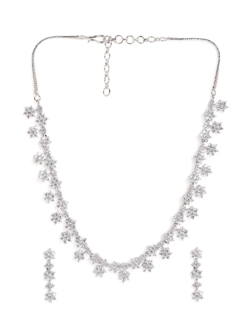 Priyaasi American Diamond Studded Foral Design Jewellery Set