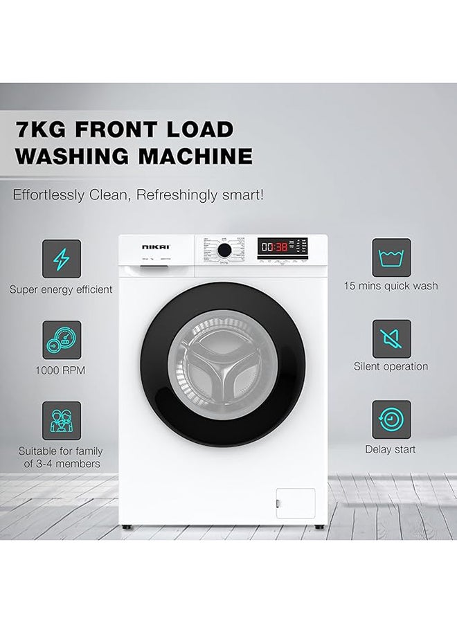 NIKAI 7KG 16 Programs Front Load Washer, Steam Wash, 1000 RPM, 4 Star Energy Saving Fully Automatic Washing Machine, Digital LCD Display, Child Lock, Best For Home And Small Family 7 kg 137 kW NWM701FN9 White - Image 2