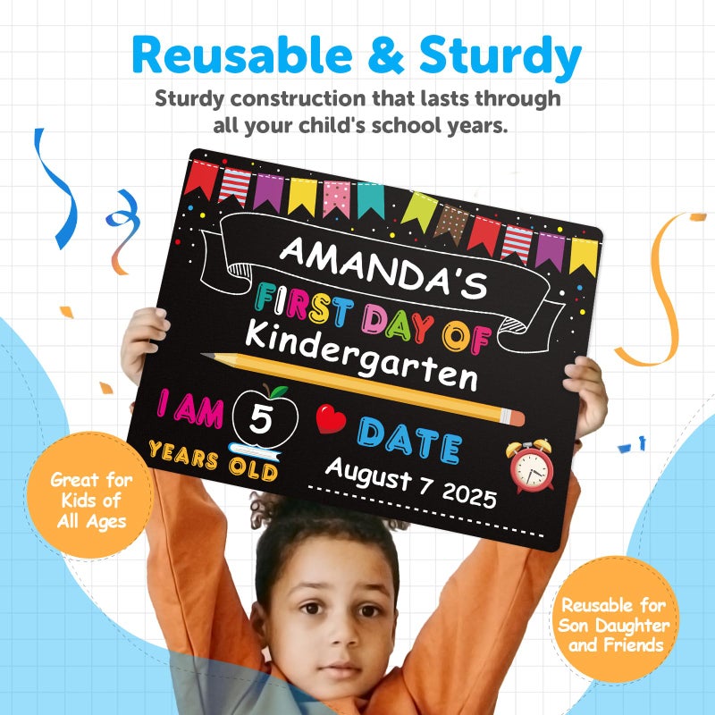 PETCEE First Day of School Board Sign - 11"x14" Double Sided Reusable and Erasable 1st First & Last Day of Preschool Pre-K Chalkboard Sign Photo Prop Gift Back to School Supplies for Kids Son Daughter - Image 5