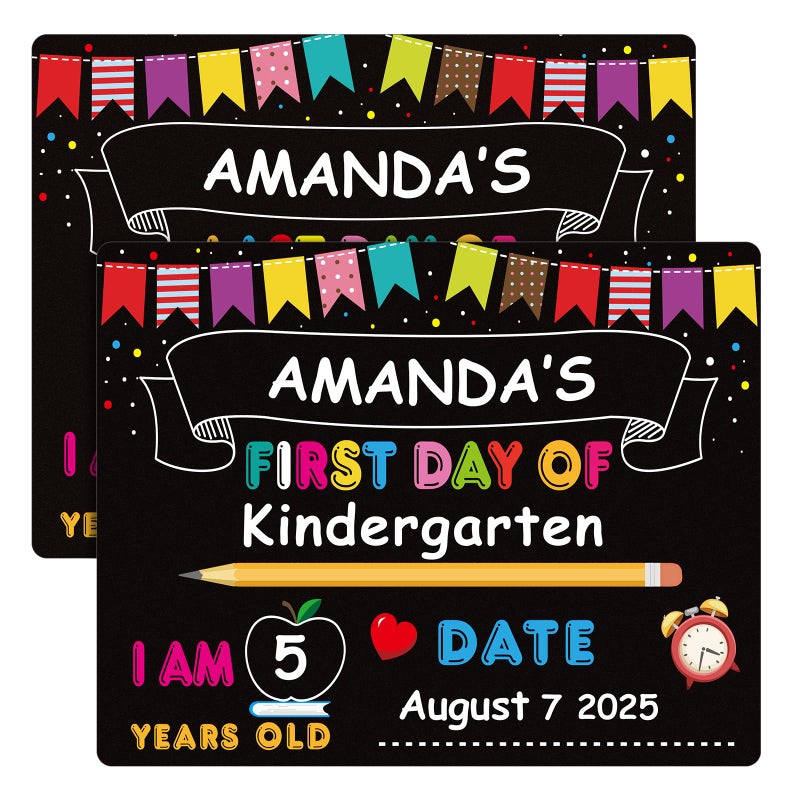 PETCEE First Day of School Board Sign - 11"x14" Double Sided Reusable and Erasable 1st First & Last Day of Preschool Pre-K Chalkboard Sign Photo Prop Gift Back to School Supplies for Kids Son Daughter - Image 1