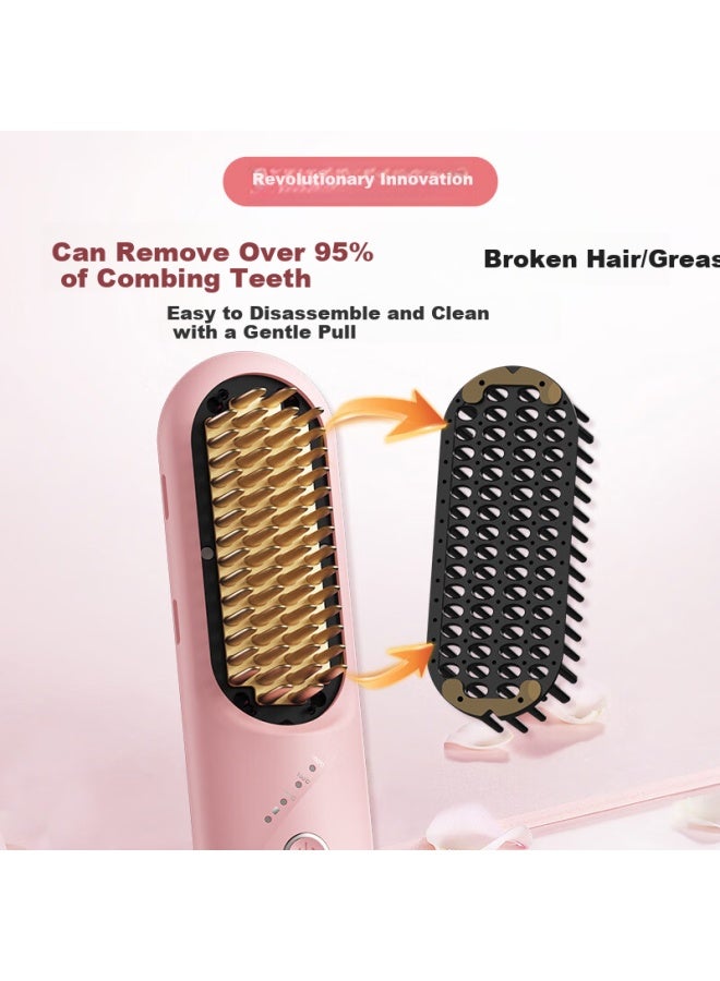 Tsuyagla Wireless Hair Straightening Comb Ionic Hair Care Portable Dual-use Long-lasting Styling Hair Comb Straightening Clip Remove Odor Grease Dirt T606 Pink - Image 1