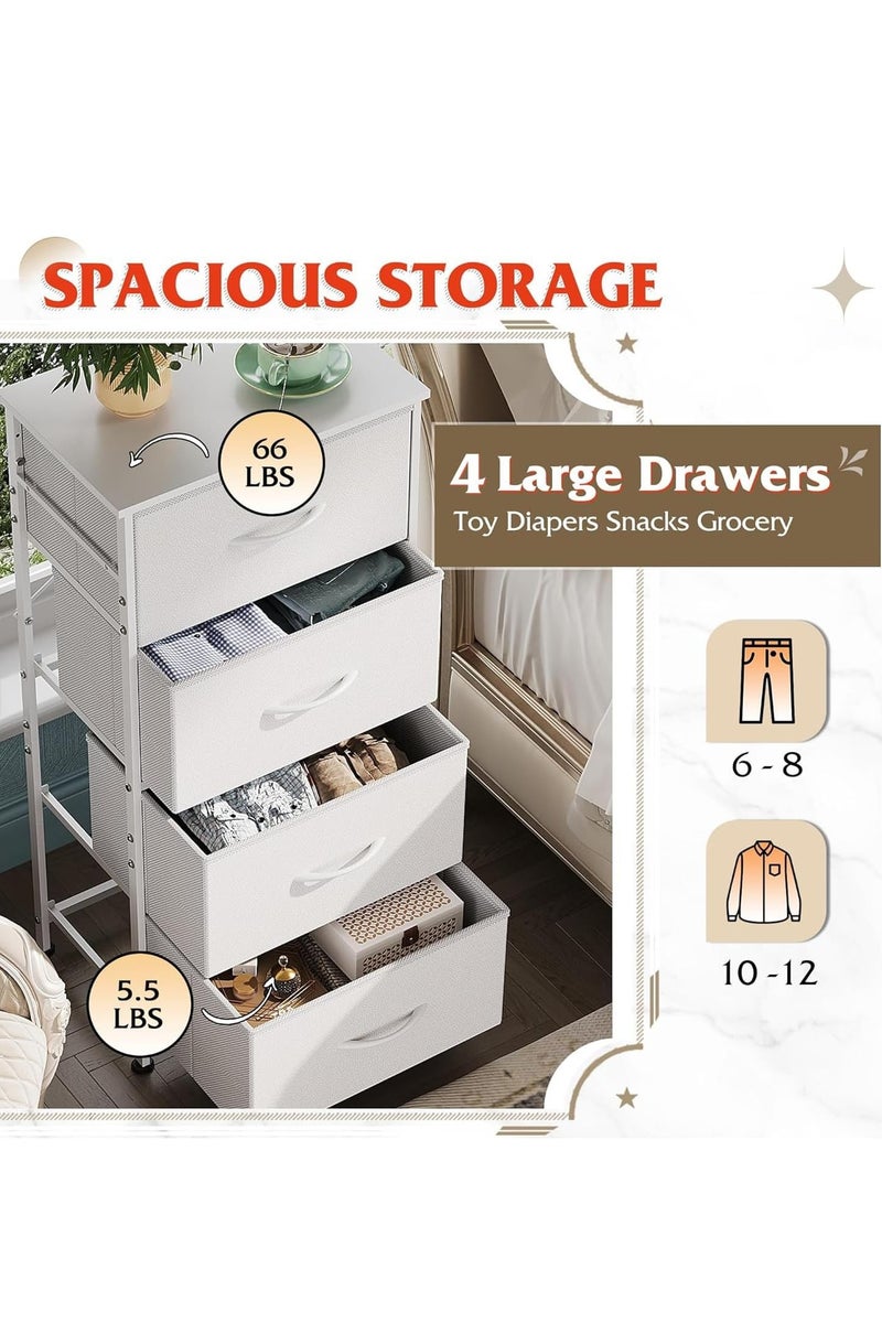 درسر مع 4 أدراج، برج تخزين الأقمشة، وحدة تنظيم لغرفة النوم، الرواق، المدخل، الخزائن، إطار صلب صلب، أعلى الخشب، مقبض سحب سهل أبيض - Image 4