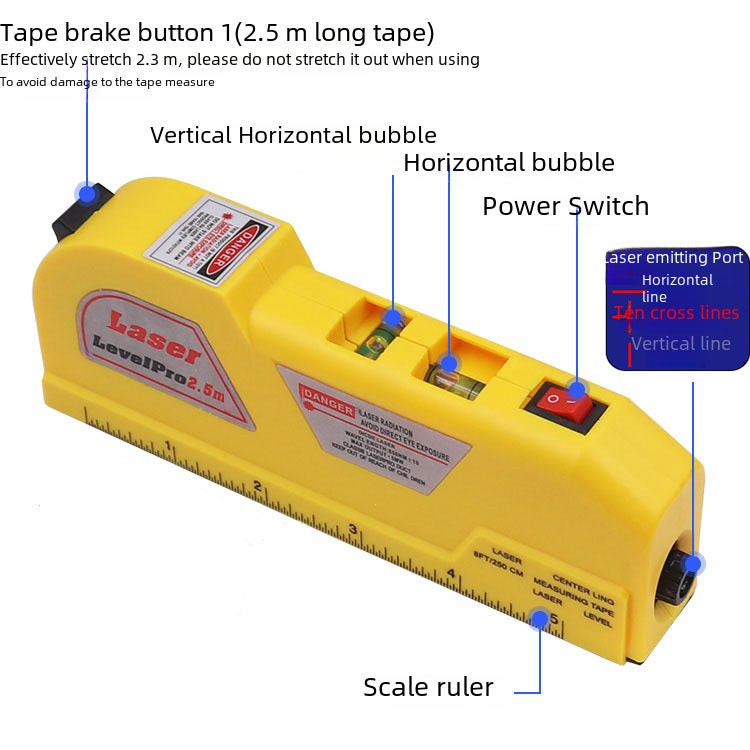Portable decoration measuring tool 4 in 1 laser level laser tape with infrared small level(Green laser horizontal tape measure) - Image 5