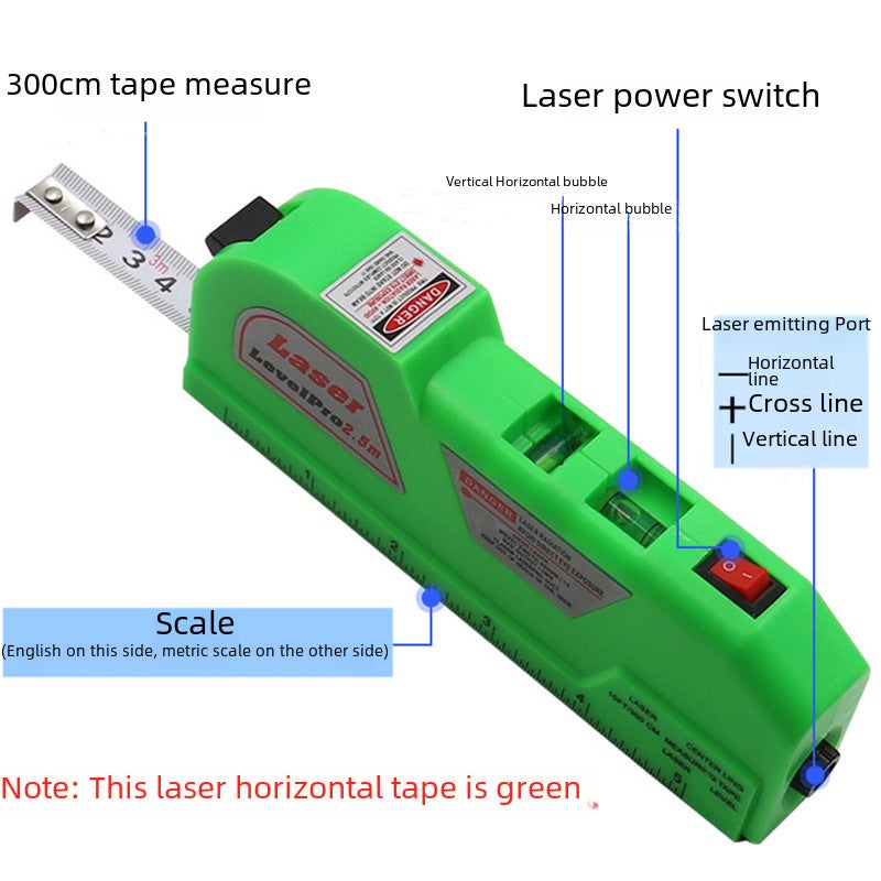 Portable decoration measuring tool 4 in 1 laser level laser tape with infrared small level(Green laser horizontal tape measure) - Image 3
