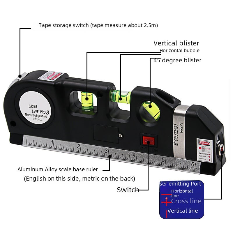Portable decoration measuring tool 4 in 1 laser level laser tape with infrared small level(Green laser horizontal tape measure) - Image 4