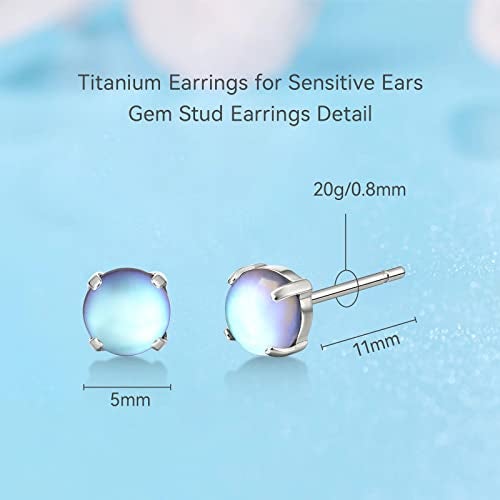 Limerencia G23 Hypoallergenic Pure Titanium Earrings, Opal/Moonstone/Cat's Eye/Blue Turquoise Stud Earrings, F136 Implant Grade|Delicate Jewelry for Sensitive Ears (5mm, Moonstone) - Image 3