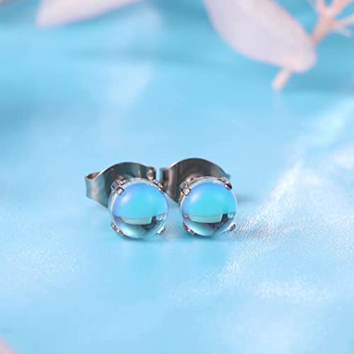 Limerencia G23 Hypoallergenic Pure Titanium Earrings, Opal/Moonstone/Cat's Eye/Blue Turquoise Stud Earrings, F136 Implant Grade|Delicate Jewelry for Sensitive Ears (5mm, Moonstone) - Image 2