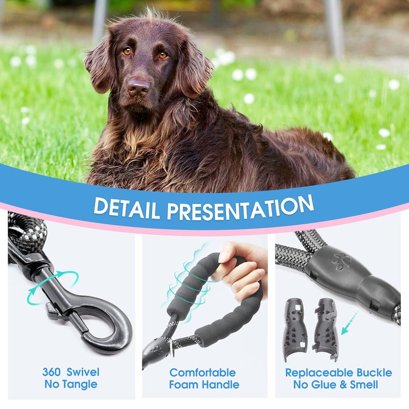 BAAPET 2/4/5/6 FT Dog Leash with Comfortable Padded Handle and Highly Reflective Threads for Small Medium and Large Dogs (2FT-1/2'', Black) - Image 3