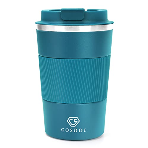 CS COSDDI Travel Mugs Insulated Coffee Cup with Leakproof Lid  Reusable Cups Car Stainless Steel Thermal Mug for Hot and Cold Water Tea BlueA 380 ml