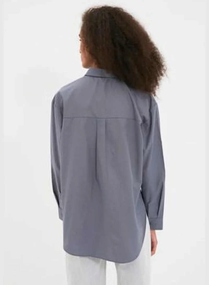 trendyol Anthracite Loose Fit Woven Cotton Shirt TWOAW20GO0107