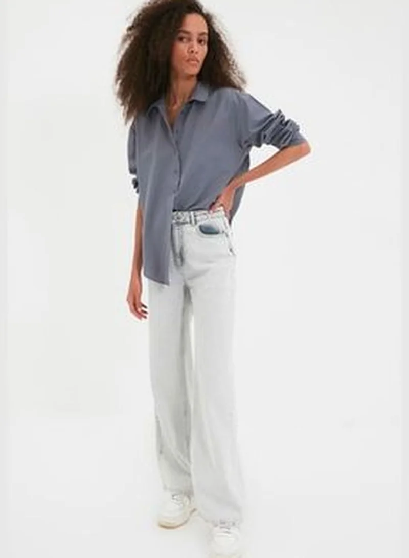 trendyol Anthracite Loose Fit Woven Cotton Shirt TWOAW20GO0107