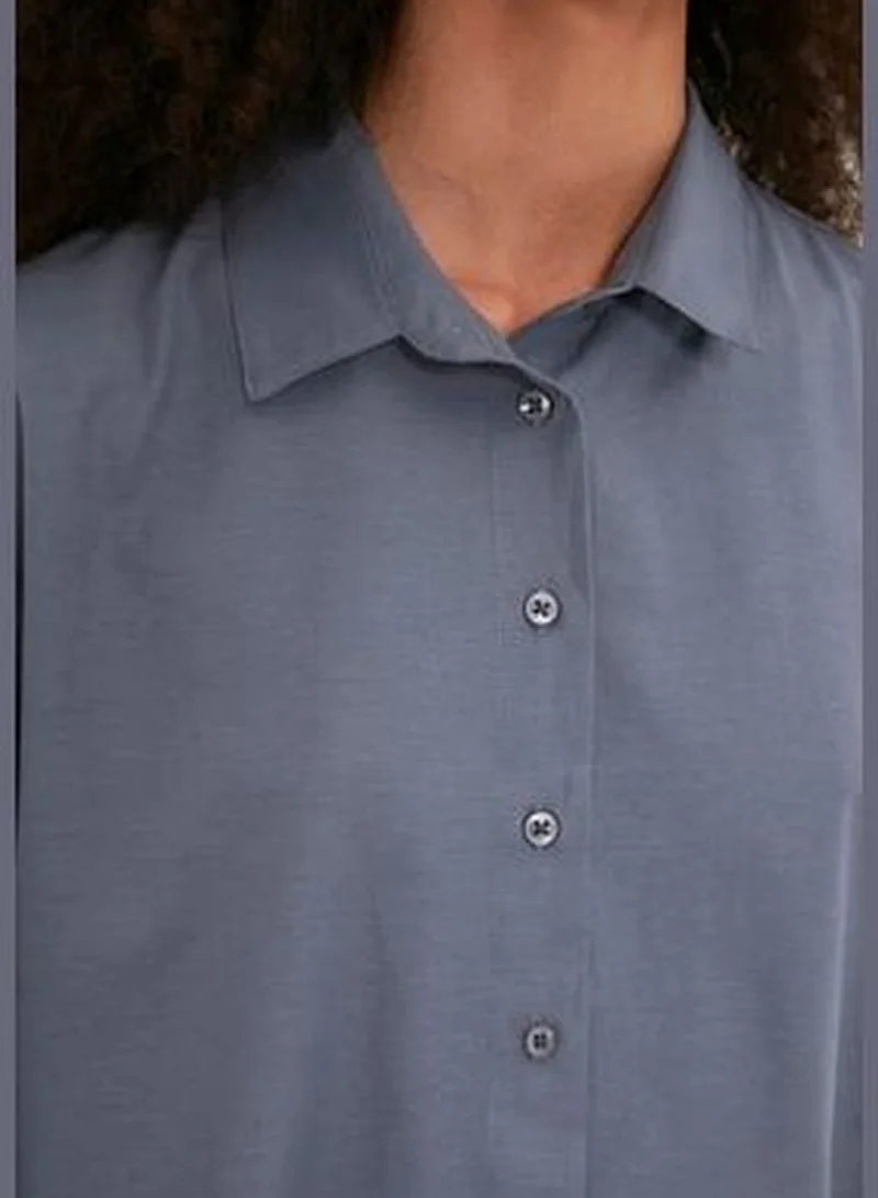 trendyol Anthracite Loose Fit Woven Cotton Shirt TWOAW20GO0107