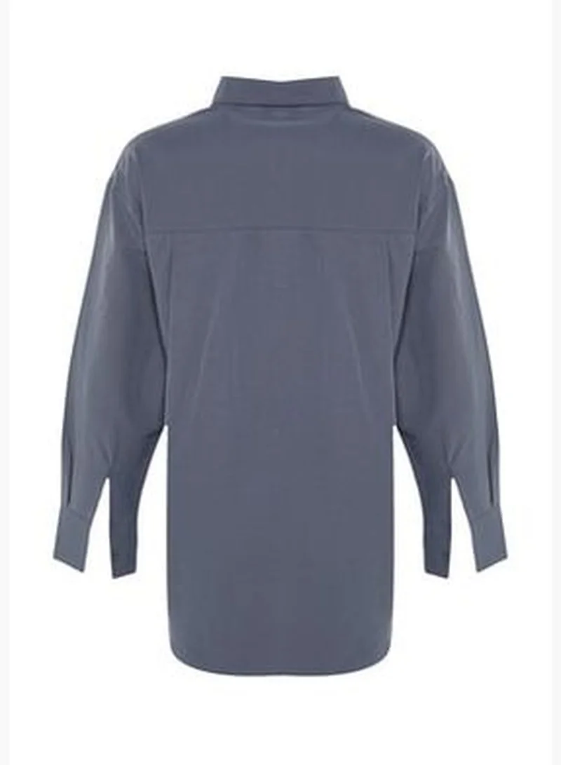 trendyol Anthracite Loose Fit Woven Cotton Shirt TWOAW20GO0107