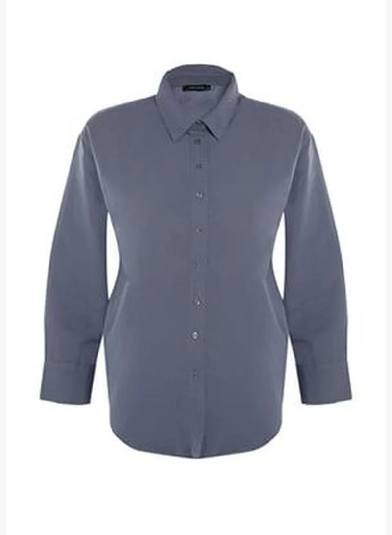 trendyol Anthracite Loose Fit Woven Cotton Shirt TWOAW20GO0107