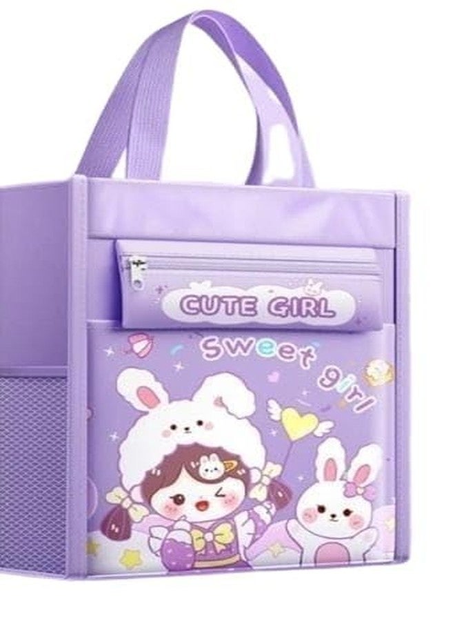 Ranjkri Print Delight Handbag/Tutor Bag for Children, Test Paper Book Storage Bags Kids Handmade Art Supplies Bags Thick Waterproof Portable Storage Bag for Girls (Cute Sweet Girl Pouch Bag) - Image 1