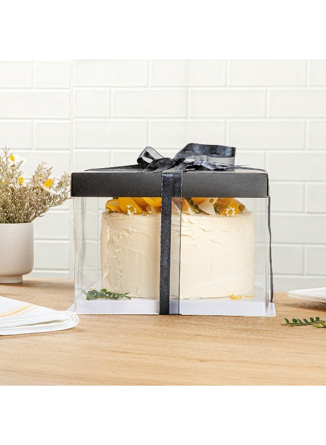 Restaurantware 8.5 Inch x 6.75 Inch Transparent Cake Boxes, 10 Grease Resistant Base Clear Cake Boxes - Black Lid, Black Ribbon, Clear Plastic Birthday Cake Boxes, For Weddings Or Birthdays - Image 3