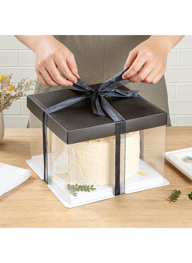 Restaurantware 8.5 Inch x 6.75 Inch Transparent Cake Boxes, 10 Grease Resistant Base Clear Cake Boxes - Black Lid, Black Ribbon, Clear Plastic Birthday Cake Boxes, For Weddings Or Birthdays - Image 5