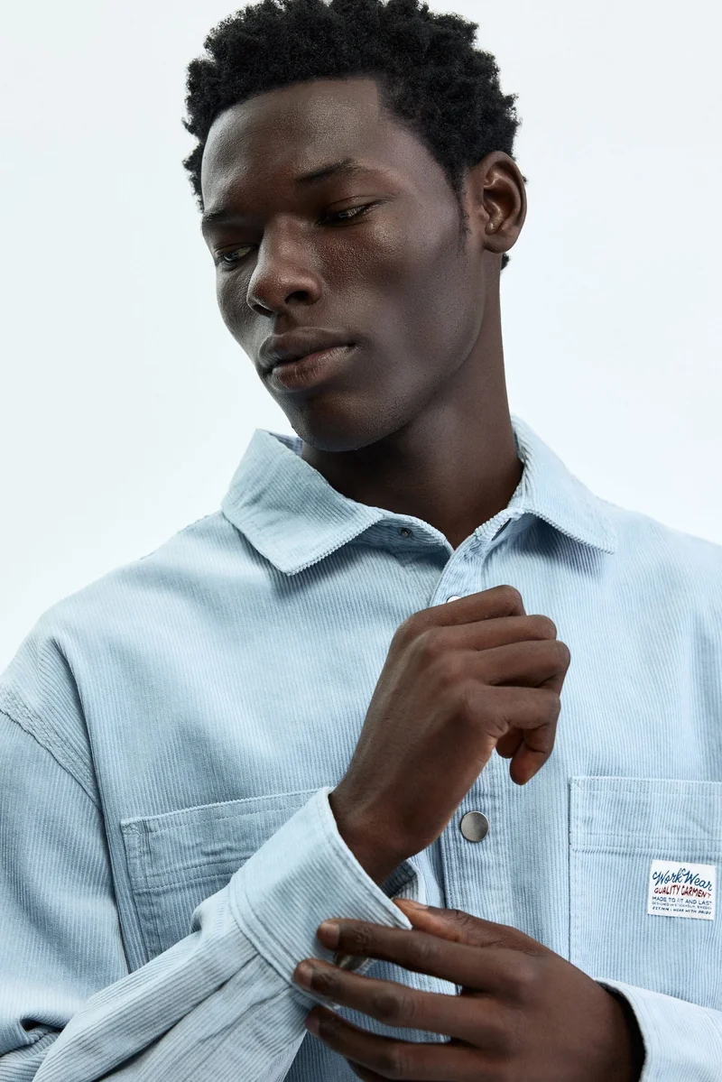 اتش اند ام قميص كوردروي قطني فضفاض