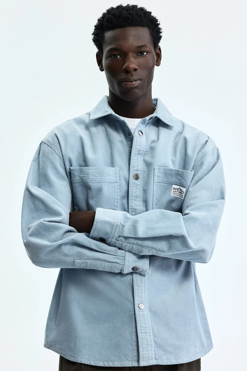 اتش اند ام قميص كوردروي قطني فضفاض