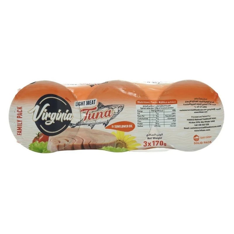Virginia Light Meat Tuna In Sunflower Oil Family Pack- 3X170gms