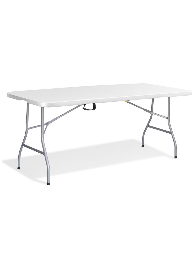 ECVV 6ft Folding Table with Spacious 180x70x74cm Tabletop & Sturdy Metal Frame â€“ Waterproof, Portable, Foldaway, & Easy Assembly - Ideal for Parties, BBQ, Camping, Beach, Indoor & Outdoor Use White - Image 2