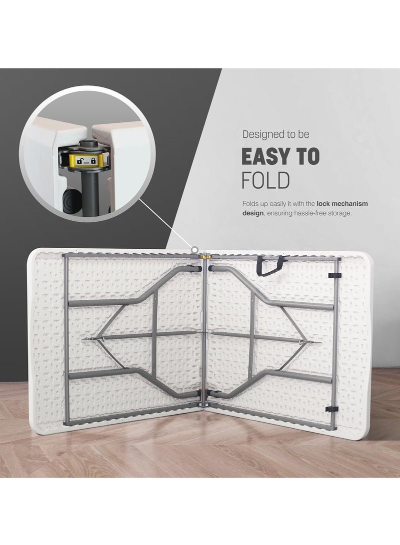 ECVV 6ft Folding Table with Spacious 180x70x74cm Tabletop & Sturdy Metal Frame â€“ Waterproof, Portable, Foldaway, & Easy Assembly - Ideal for Parties, BBQ, Camping, Beach, Indoor & Outdoor Use White - Image 4