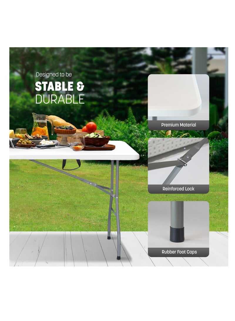 ECVV 6ft Folding Table with Spacious 180x70x74cm Tabletop & Sturdy Metal Frame â€“ Waterproof, Portable, Foldaway, & Easy Assembly - Ideal for Parties, BBQ, Camping, Beach, Indoor & Outdoor Use White - Image 3