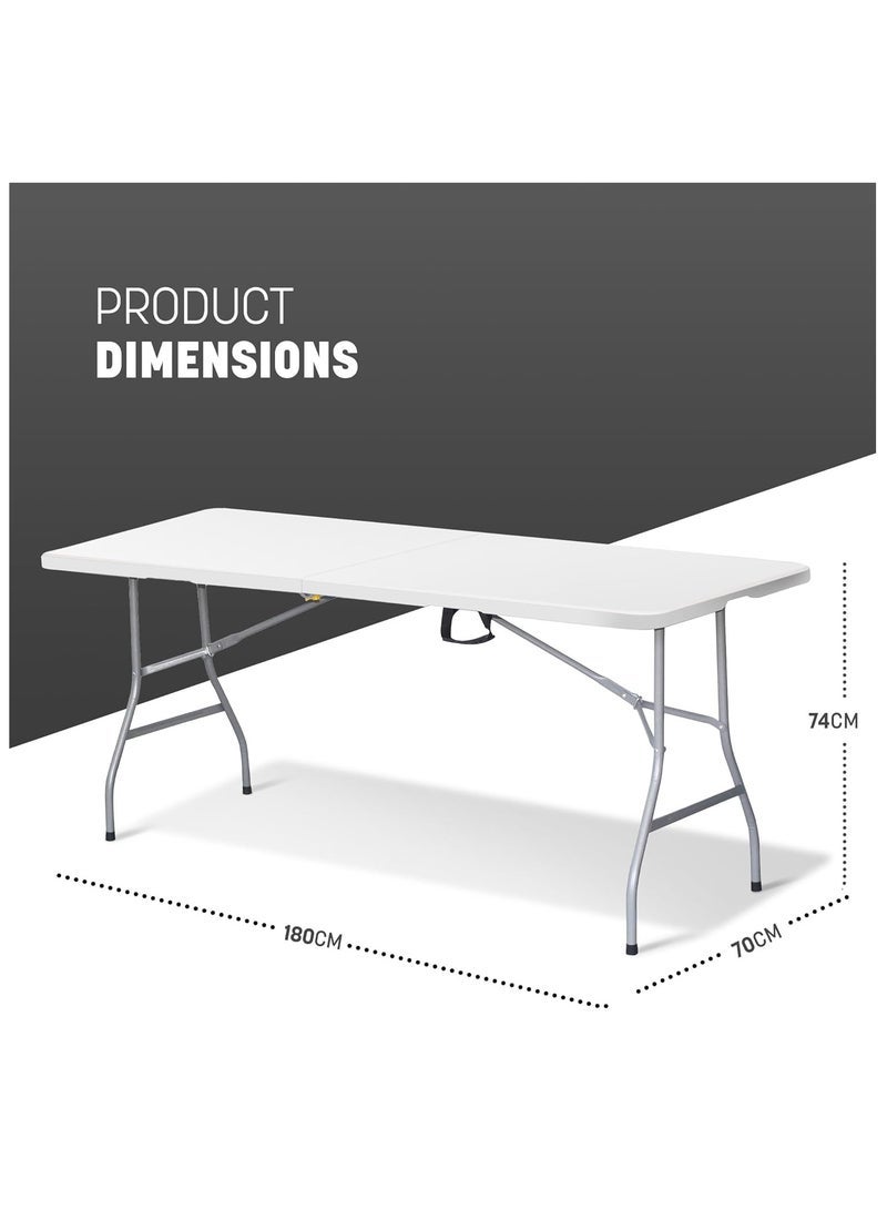 ECVV 6ft Folding Table with Spacious 180x70x74cm Tabletop & Sturdy Metal Frame â€“ Waterproof, Portable, Foldaway, & Easy Assembly - Ideal for Parties, BBQ, Camping, Beach, Indoor & Outdoor Use White - Image 1