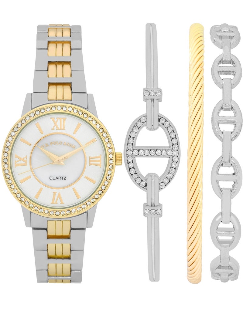 U.S. Polo Assn. Women's Quartz Watch, Analog Display and dual tone Set watch - Image 1