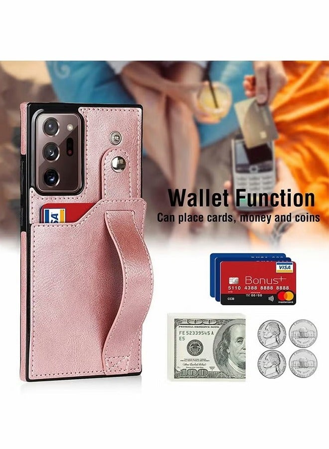 HY Case for Samsung Note 20 Ultra Wallet with Adjustable Wrist Strap Kickstand PU Leather Credit Card Holder Hybrid Protective Cover Galaxy 5G 6.9" Rose Gold  - Image 3