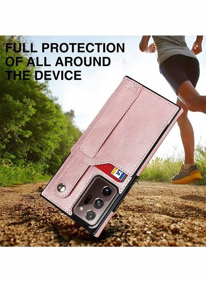 HY Case for Samsung Note 20 Ultra Wallet with Adjustable Wrist Strap Kickstand PU Leather Credit Card Holder Hybrid Protective Cover Galaxy 5G 6.9" Rose Gold  - Image 4