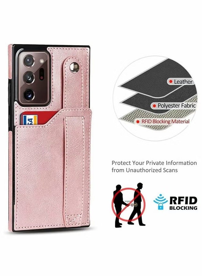 HY Case for Samsung Note 20 Ultra Wallet with Adjustable Wrist Strap Kickstand PU Leather Credit Card Holder Hybrid Protective Cover Galaxy 5G 6.9" Rose Gold  - Image 5