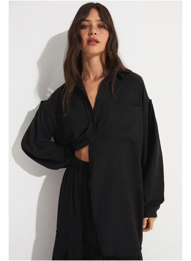 JUNE June Exclusive Viscose Blend Shirt Black
